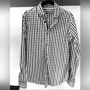 ZARA MAN Super Slim Fit Black, White Checked Dress Shirt M.
